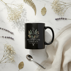 Personalized black tea mug with handle, floral cup design, “Tea Is My Love Language” Sarah