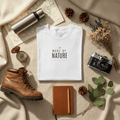 White eco graphic T-shirt with centered MADE BY NATURE logo