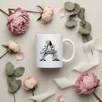 Personalised name mug with floral monogram A and Amelia script name