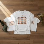 White T-shirt with stacked ombre name graphic and small heart