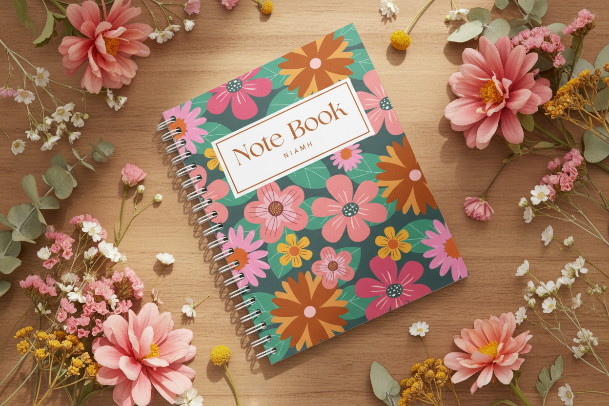 Floral notebook with botanical background