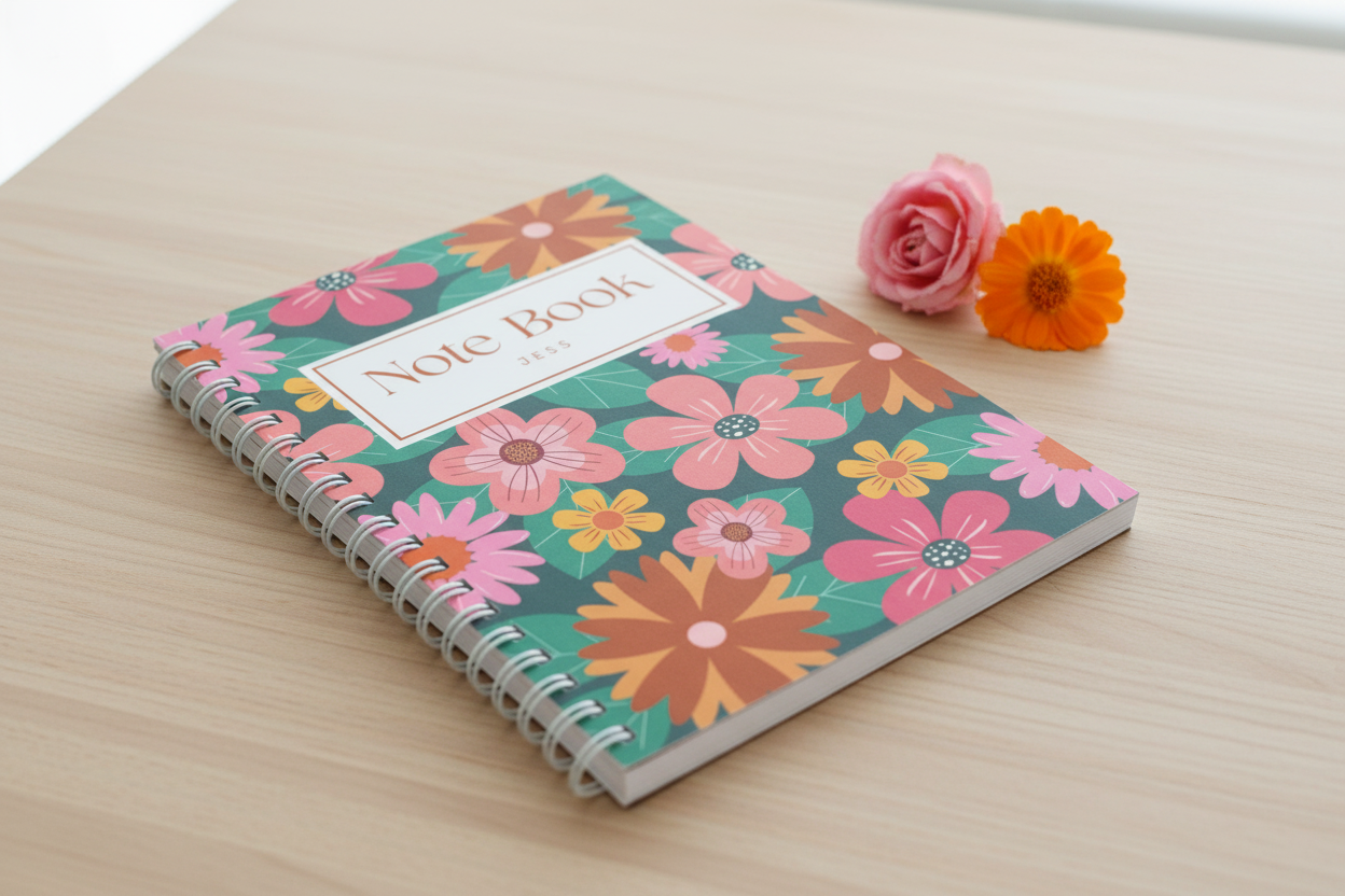 Floral notebook with two flowers - minimalist