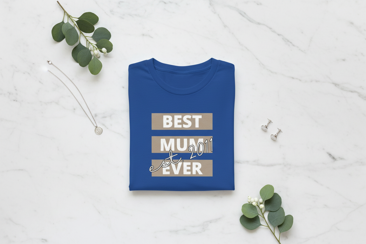 Folded Blue T-Shirt on Marble