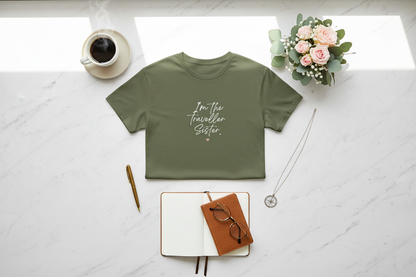 Folded Olive Tee with Coffee & Flowers