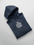 Navy unisex hoodie with front pocket and drawstring hood