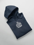 Navy unisex hoodie with front pocket and drawstring hood