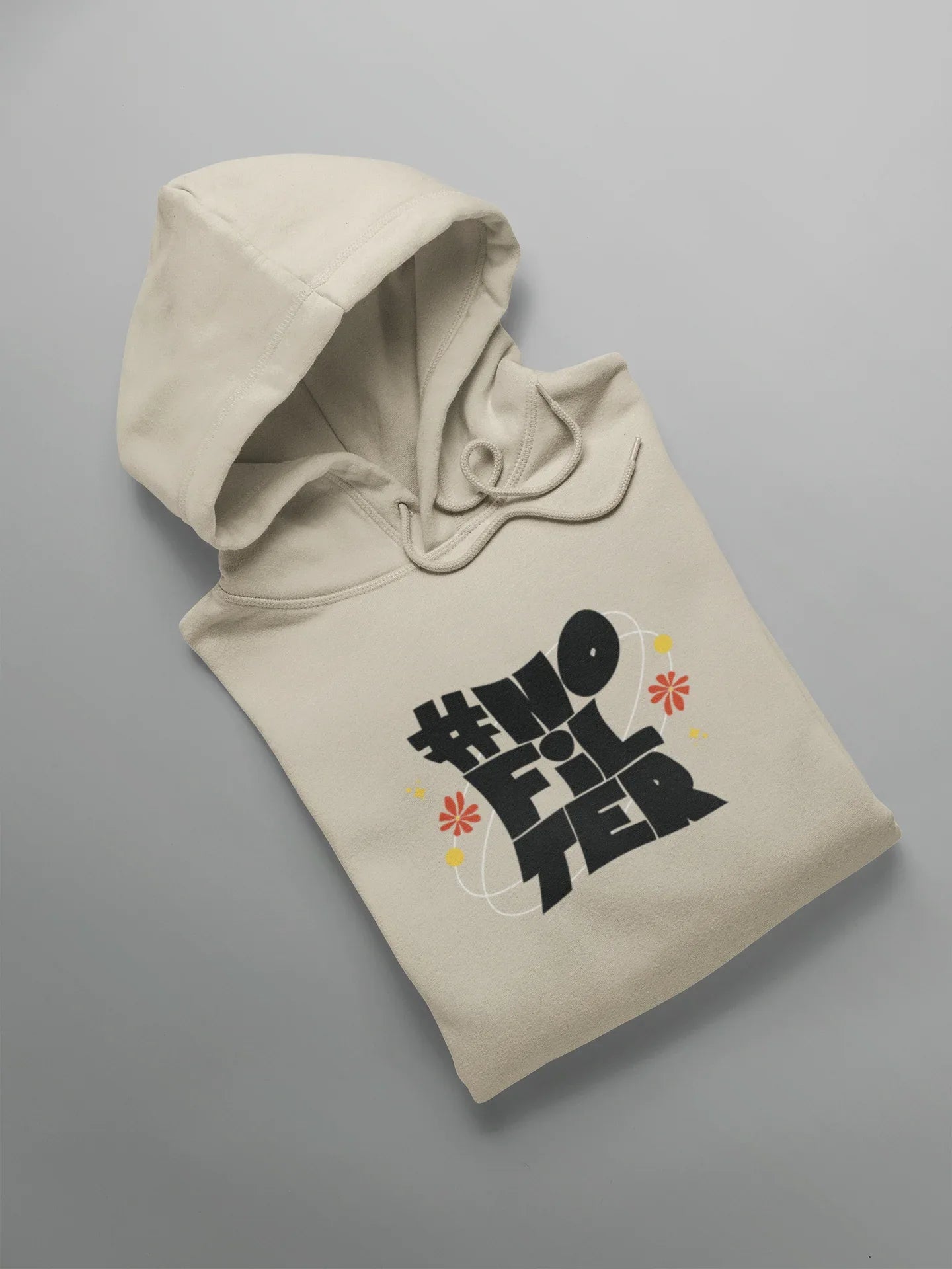 Cream unisex slogan hoodie with hood and front kangaroo pocket