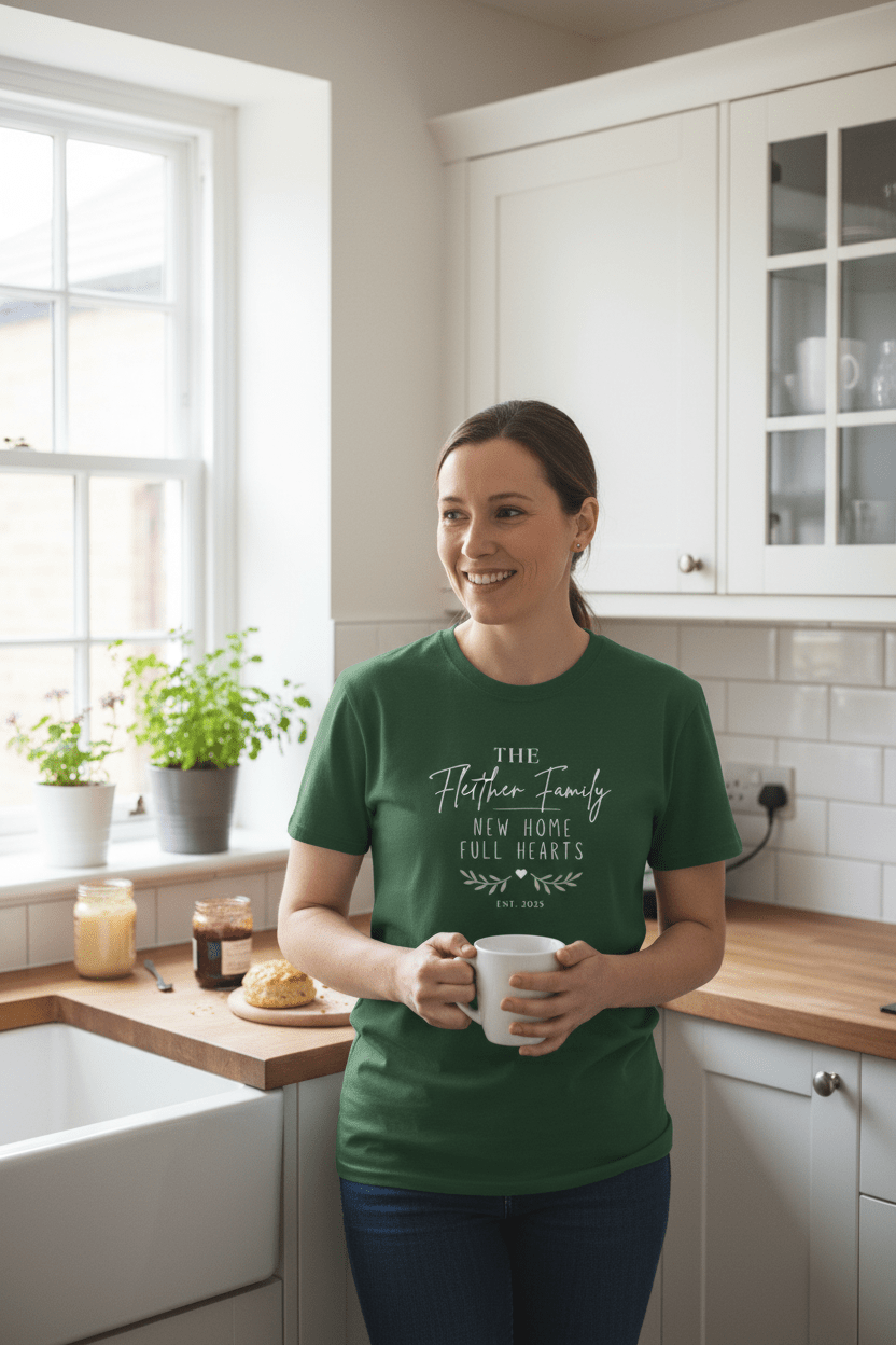 Personalised 'The [Name] Family' New Home T-Shirt | Housewarming Gift - AlleyCrafters