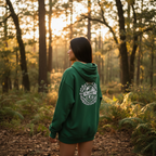 Forest green hooded sweatshirt with back “Save the Planet” logo