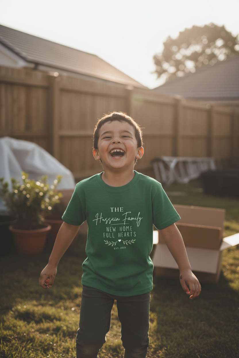 Forest green kids tee lifestyle