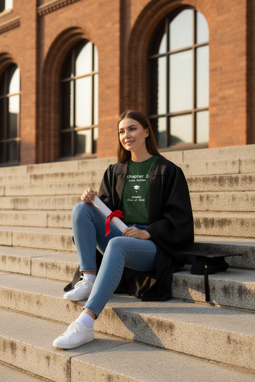 Forest green tee — Amara steps