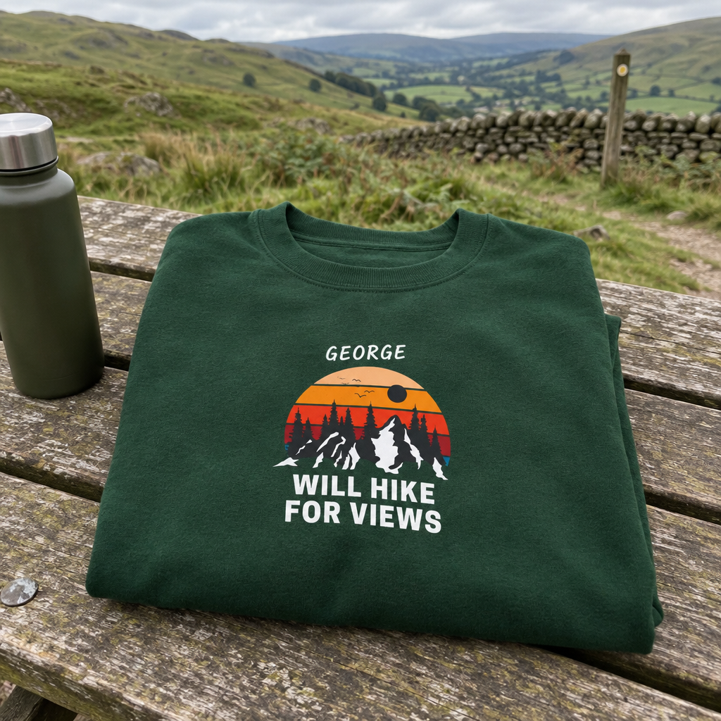 Forest-green Will Hike for Views sweatshirt with George