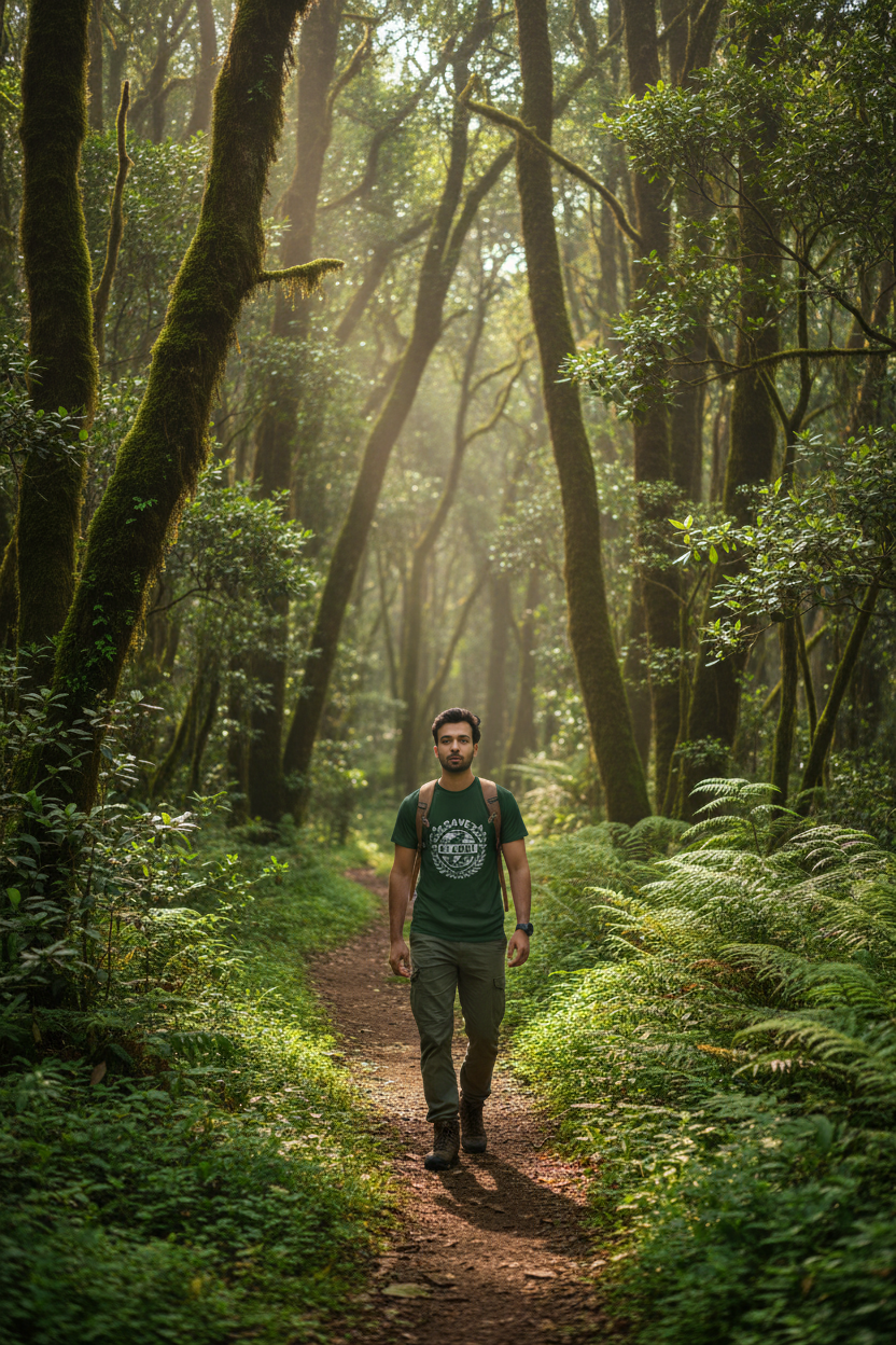 Forest green T-shirt, crew neck, short sleeves with Save the Planet chest graphic