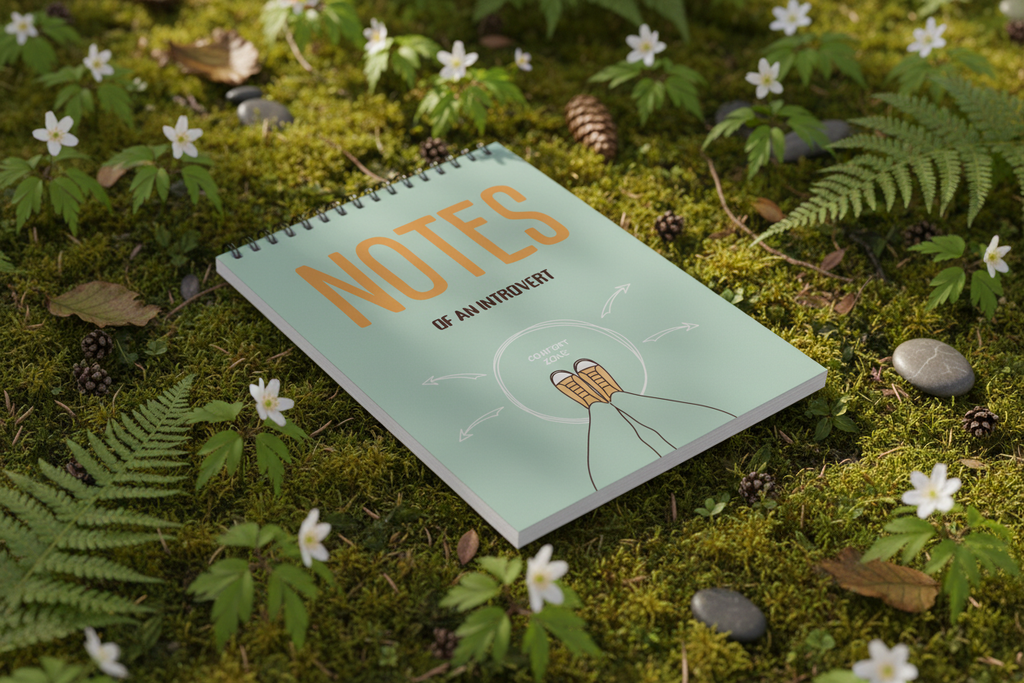 Spiral A5 notebook with mint green cover, NOTES title and comfort zone graphic