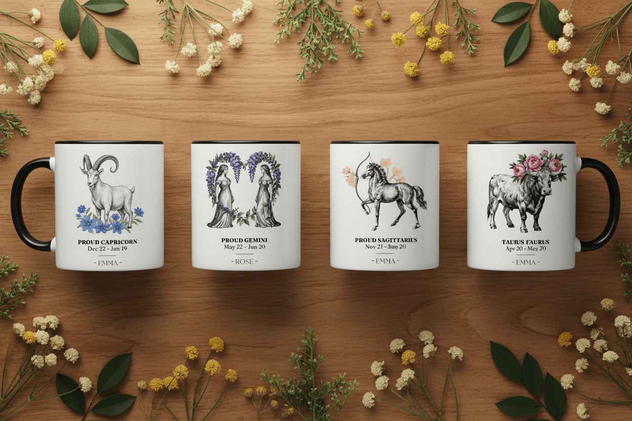 Personalised Zodiac Mug | Star Sign Birthday Gift | Custom Name & Birth Month - AlleyCrafters