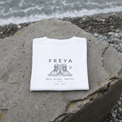 Personalised Hiking Boots Kids T-Shirt | Children's Graphic Tee with Name - AlleyCrafters