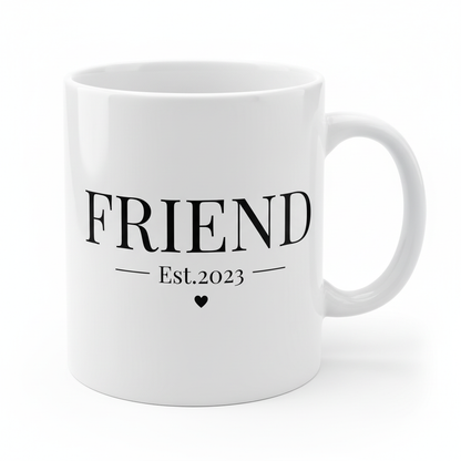 FRIEND mug angled with handle