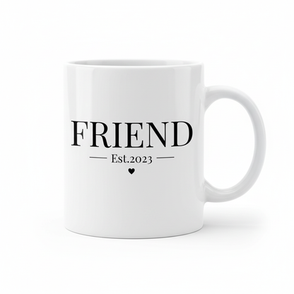 FRIEND mug front view close-up