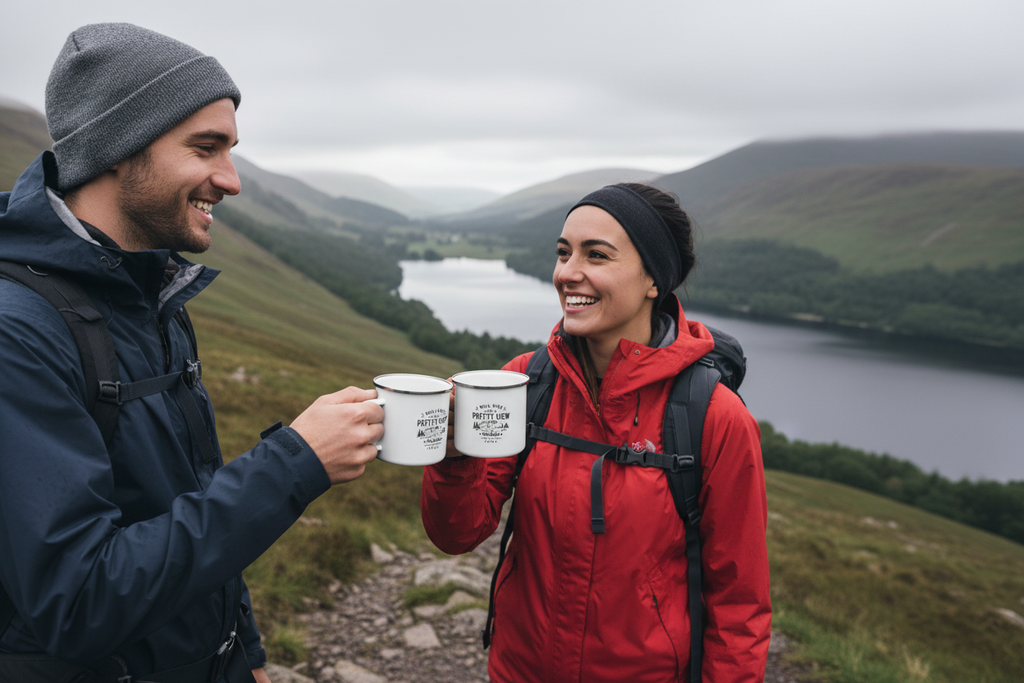 Friends clinking mugs Lake District UGC