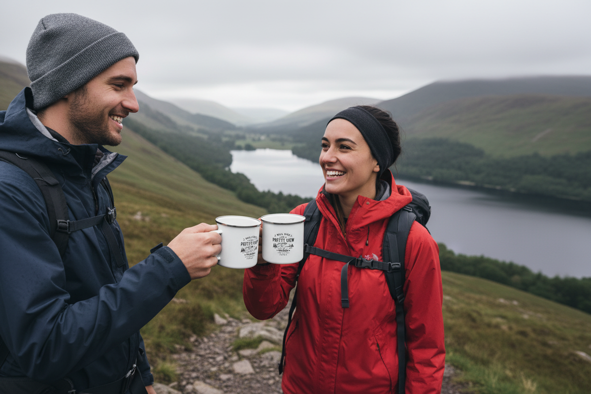 Friends clinking mugs Lake District UGC
