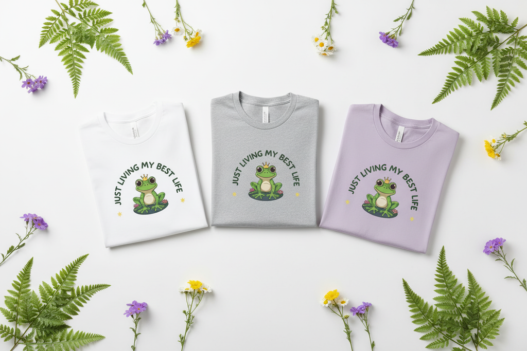 Frog Life trio colour flat lay