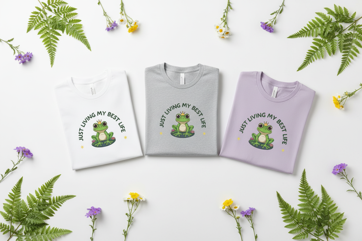 Frog Life trio colour flat lay