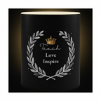 Black teacher mug with 'Teach Love Inspire' text and laurel wreath design