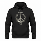 Black unisex hoodie with front pocket and “Good Vibes Chloe” wreath graphic