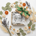 Retired Time to Garden mug in gift box with green ribbon and botanical wrap