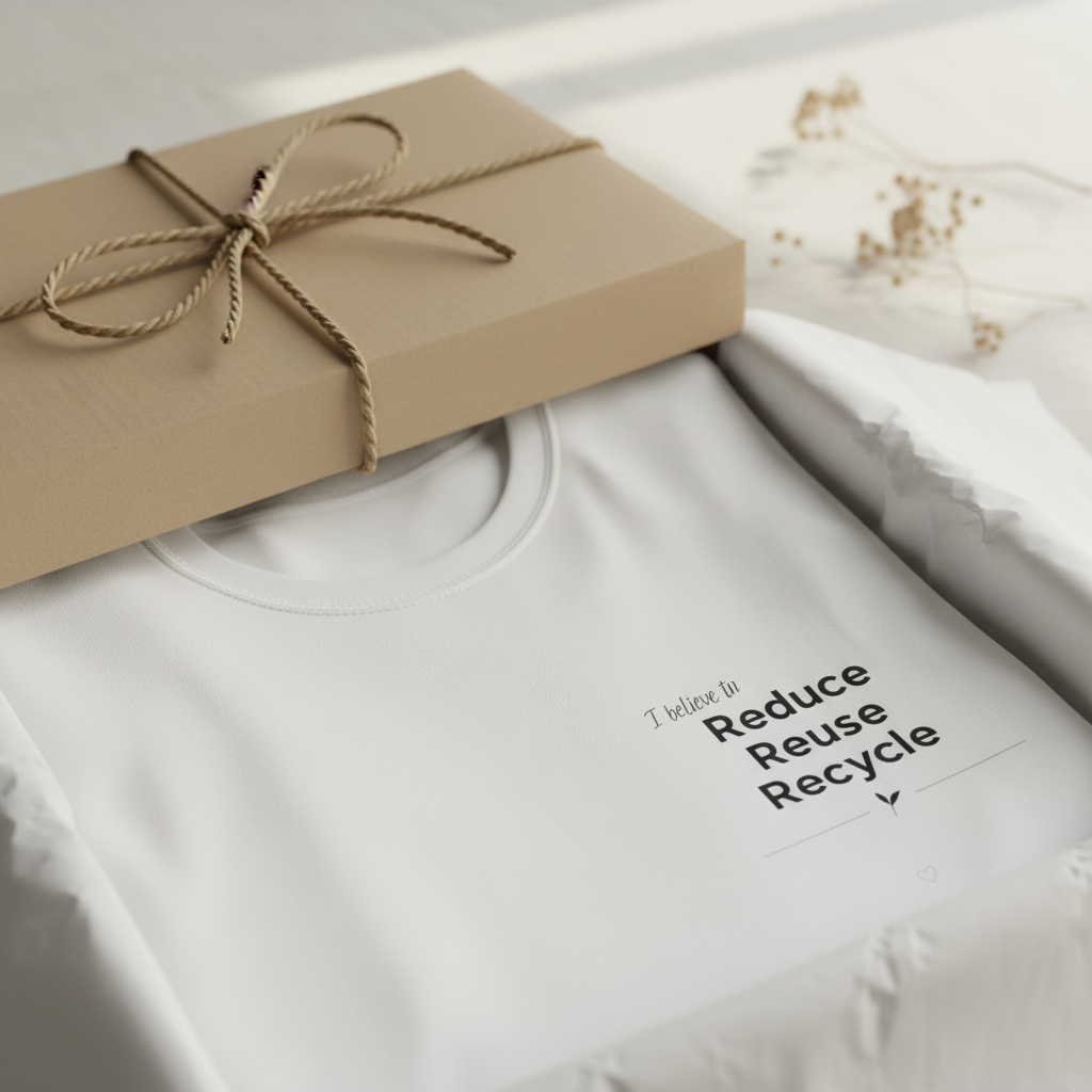 Unisex white T-shirt with 'Reduce Reuse Recycle' chest print