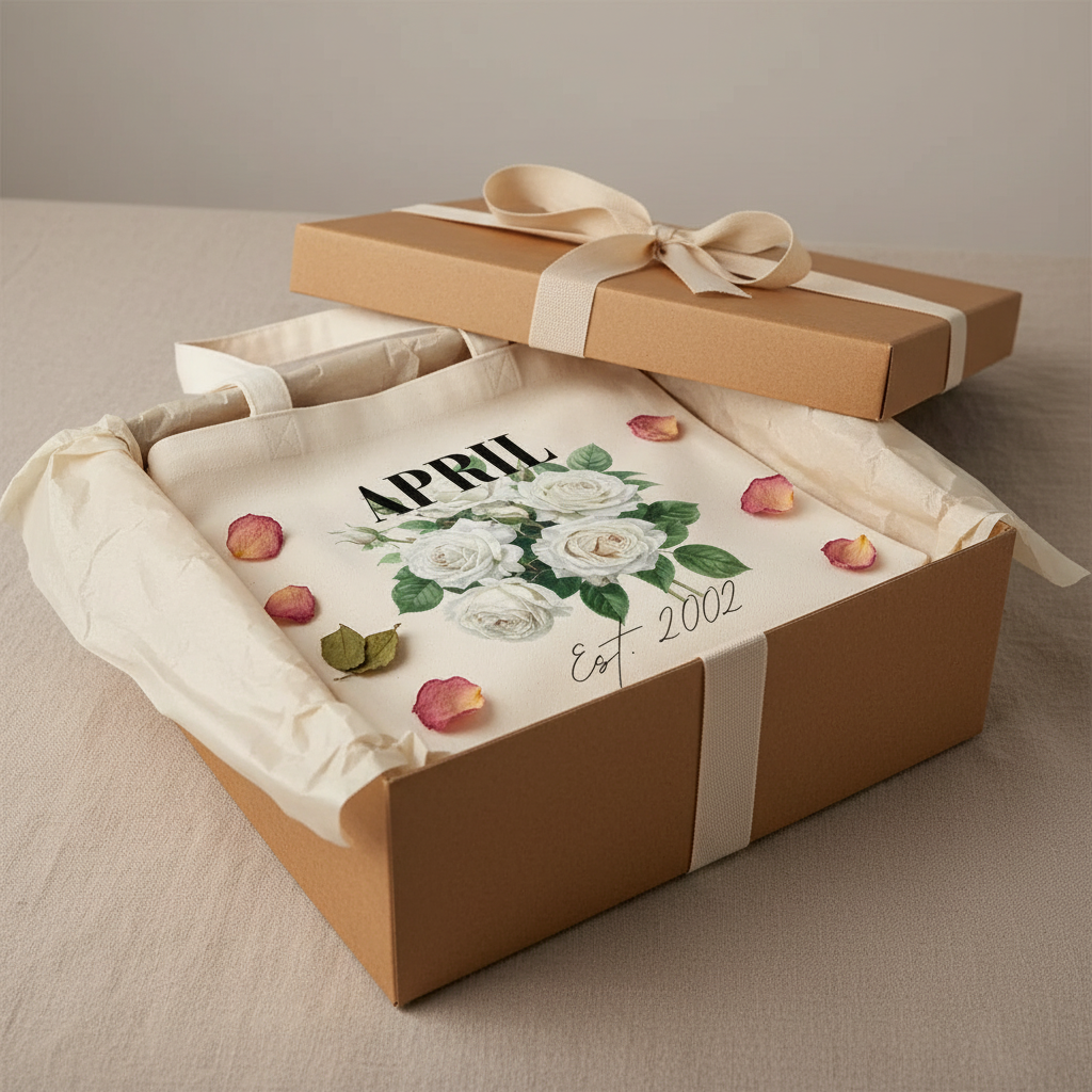 Gift box personalised floral tote bag