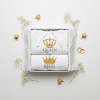 White hooded sweatshirt set in gift box with gold Queen and King crown prints