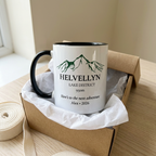 Gift-styled Helvellyn mug personalised with Here’s to the next adventure and Alex 2026