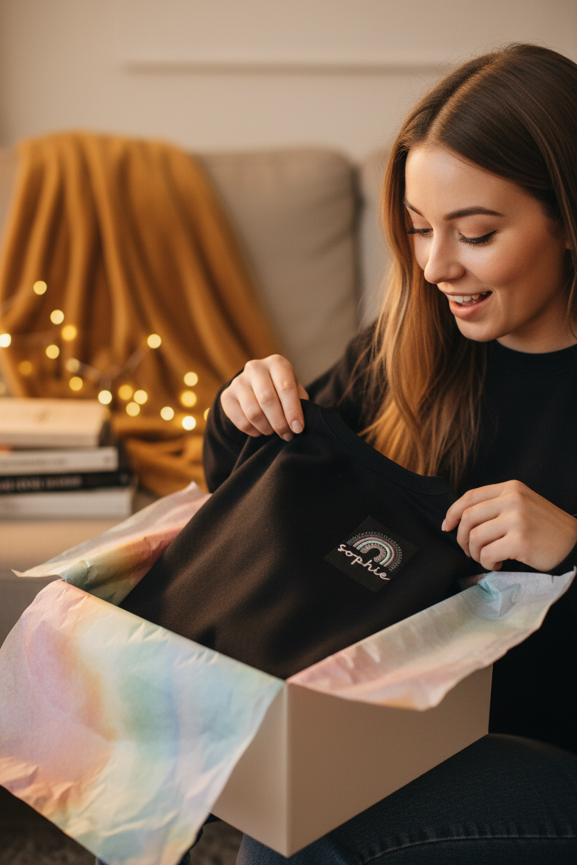 Black custom name sweatshirt with embroidered rainbow arch logo: seraph