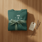 Personalized crewneck sweatshirt, bottle green, 'Isla' front print with bow