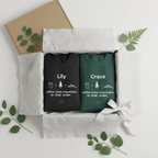 Two personalized crewneck sweatshirts: jet black 'Lily' and bottle green 'Grace'