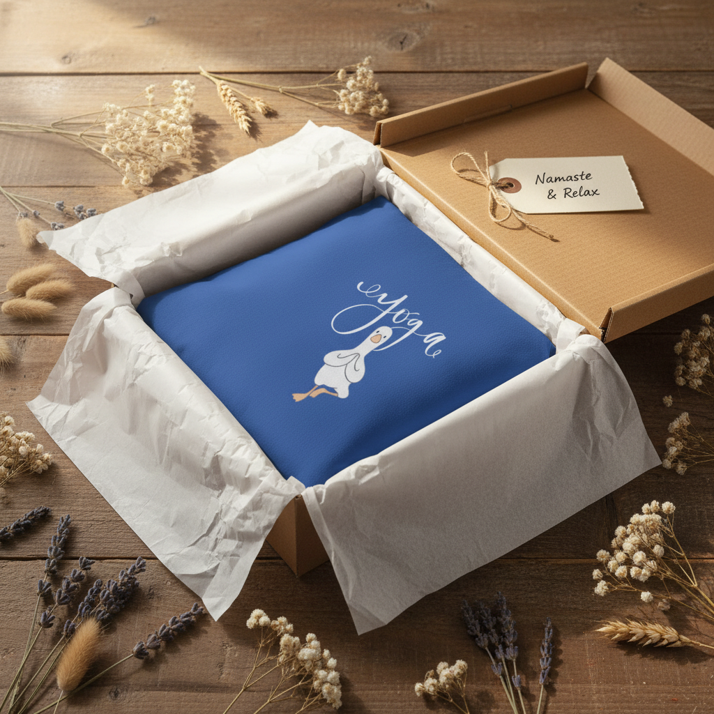 Blue yoga duck pose hoodie in gift box with duck logo