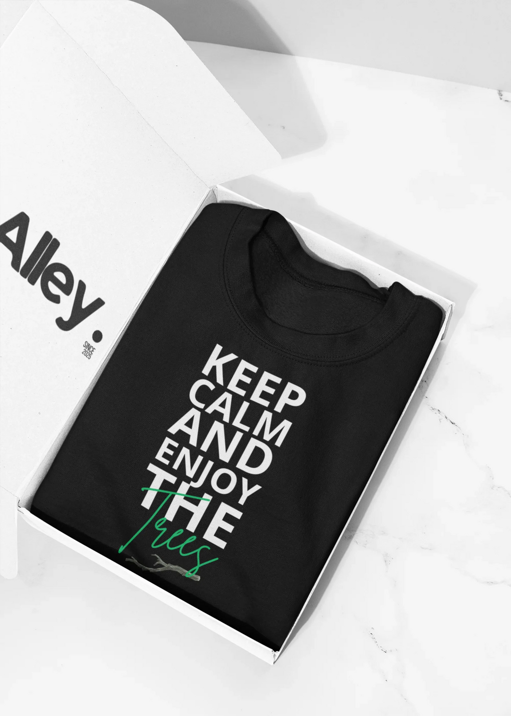 Black sweatshirt with Keep Calm and Enjoy the waves graphic