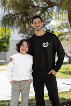 Black sweatshirt with small DAD heart logo on chest
