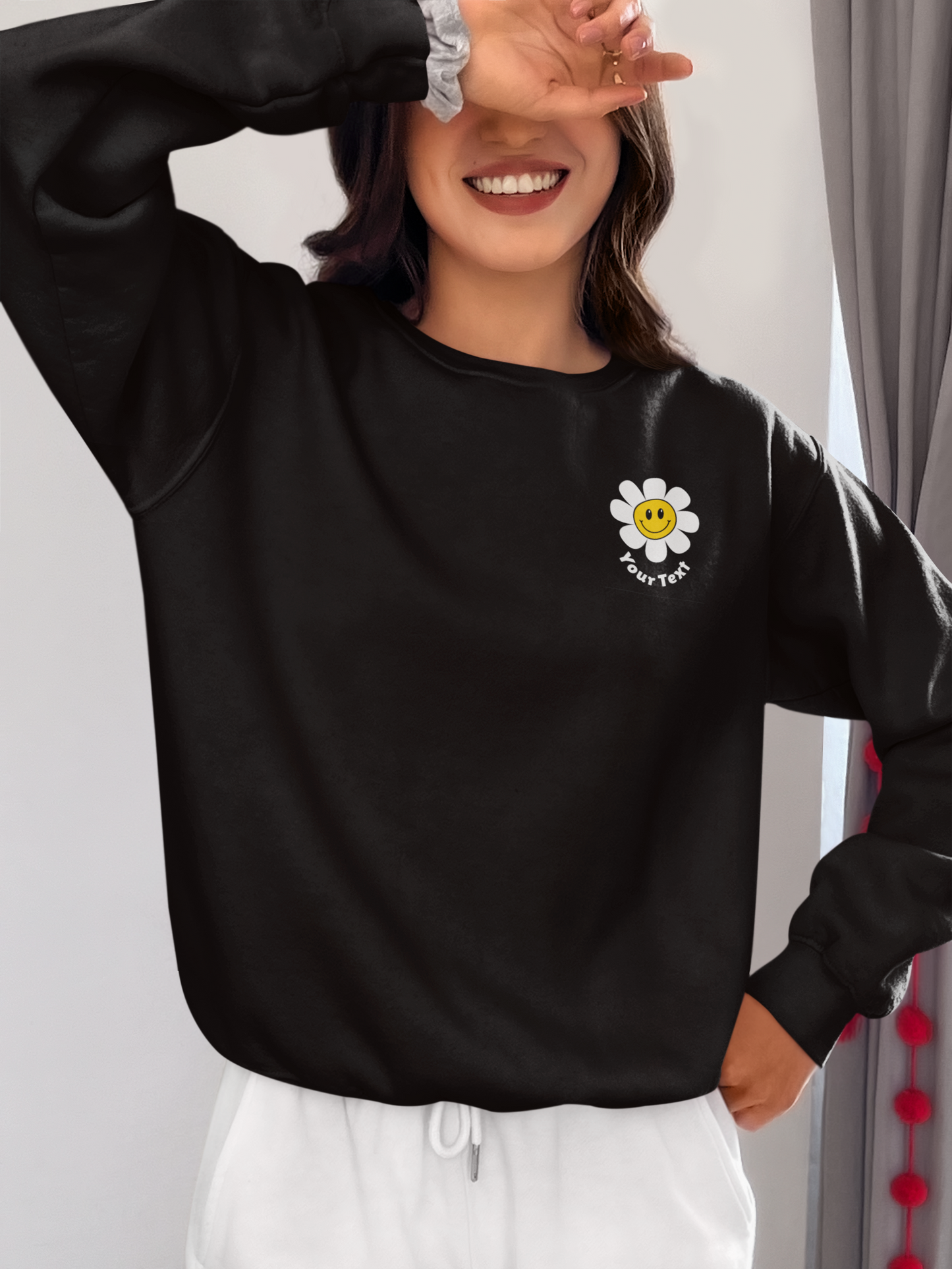 Embroidered Flower Patch Sweatshirt with Custom Name - Unisex
