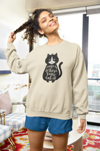 Light tan cat graphic sweatshirt with crew neck and long sleeves