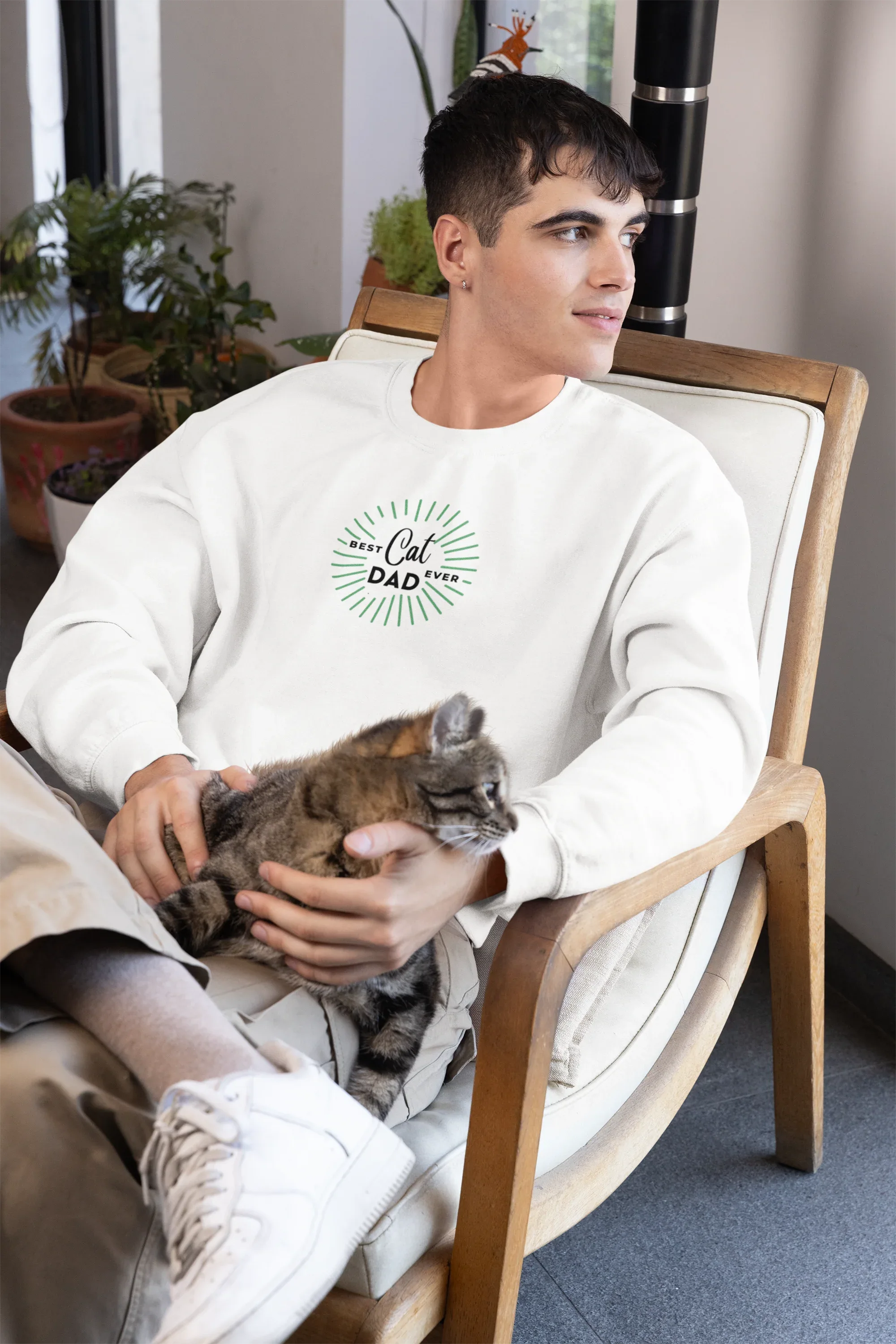 Cat Dad Sweatshirt — Retro Sunburst Cat Lover Crewneck - Alley Crafters