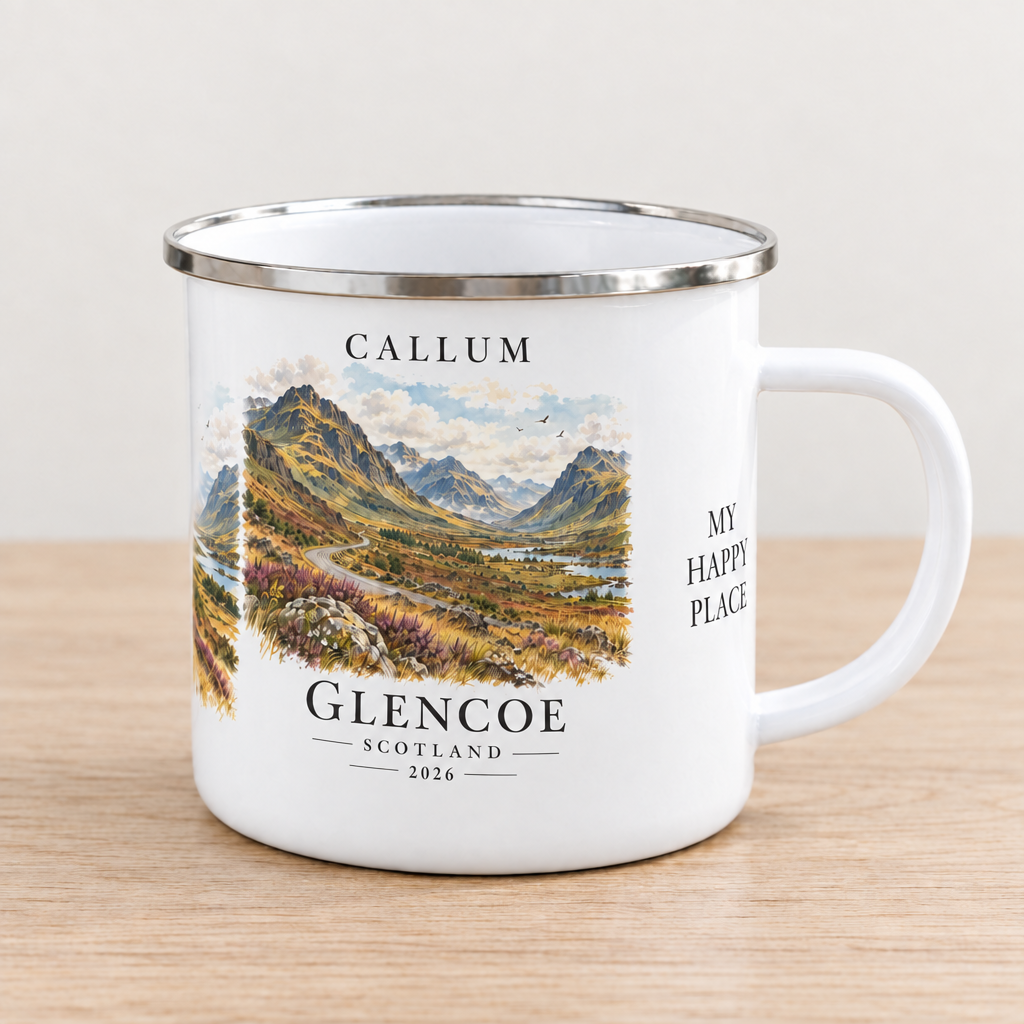 Glencoe mug mockup with Callum