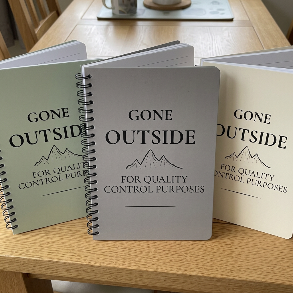 Gone Outside notebooks in sage, medium neutral grey and beige