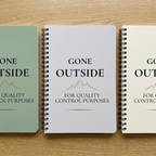 Gone Outside notebooks in sage, pale light grey and beige