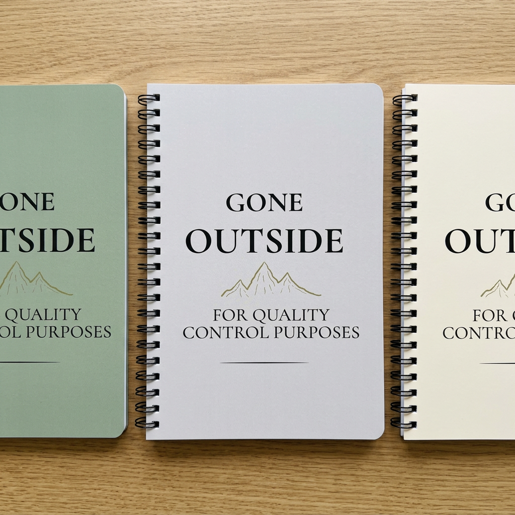 Gone Outside notebooks in sage, pale light grey and beige