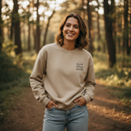 Beige crewneck sweatshirt with small chest logo