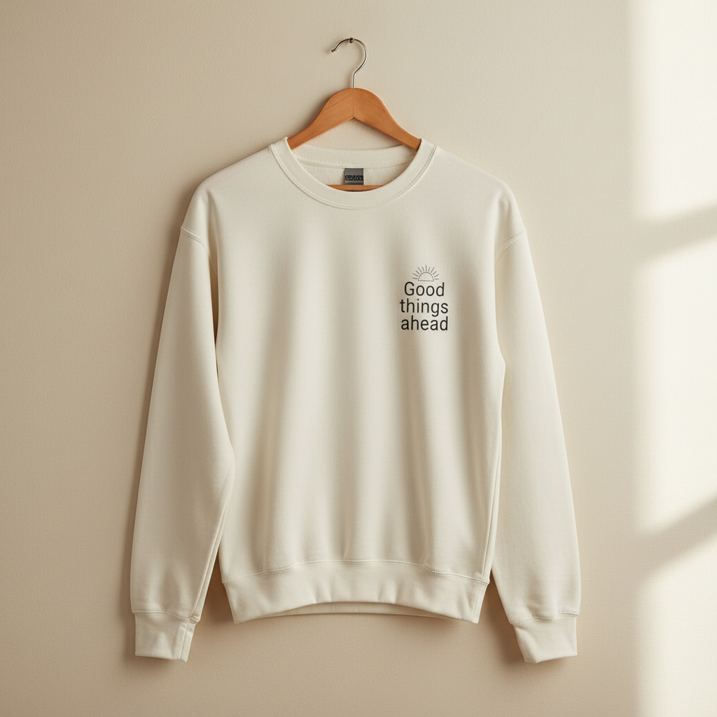 Light cream crewneck sweatshirt with chest logo