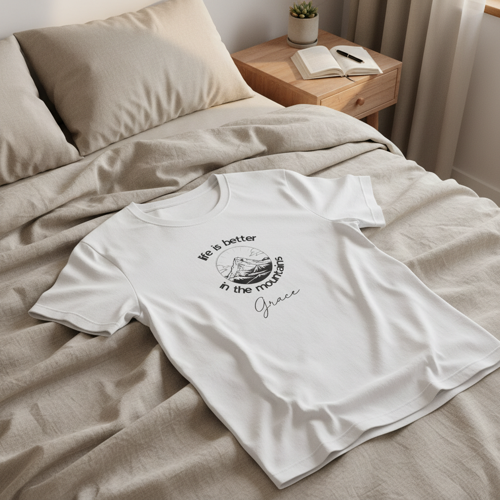 Grace — White tee, cosy linen bed
