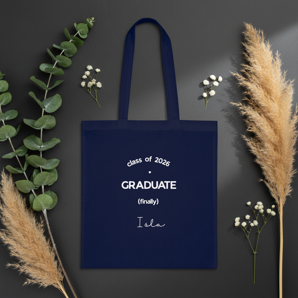 Graduation Tote — Isla, Navy, Botanicals